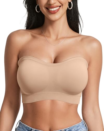 OEAK Strapless Bras for Women Wireless Bandeau Bra Non Slip Push Up Tube Top Seamless Bras Comfortable Padded Bralette