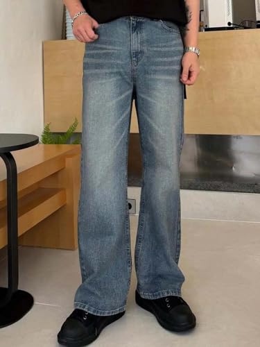 Image of KOTTY Men's Bell Bottom Jeans || Bootcut Denim | Wide Leg Flared Jeans for Men || High Waist Stretchable Retro Fit || Cotton for College Casual