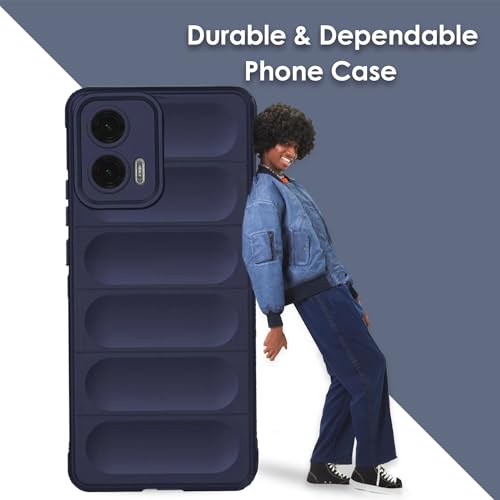 Image of A rtistque Liquid Silicone Stripes Back Cover Case for Motorola G73 | with Camera Protection | with Inner Fabric | Anti Slip Grip | AirBag Case - Blue