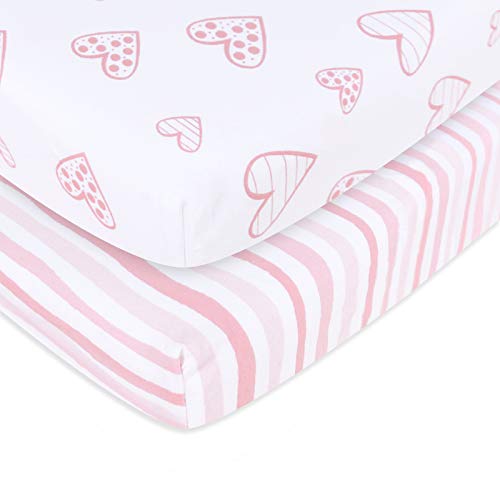 Image of Biloban Pack and Play Sheets Fitted, 2 Pack Playard Sheets Fits for Graco Pack n Play Mattress, 100% Jersey Knit Cotton Mini Crib Sheets for Baby Boys & Gril
