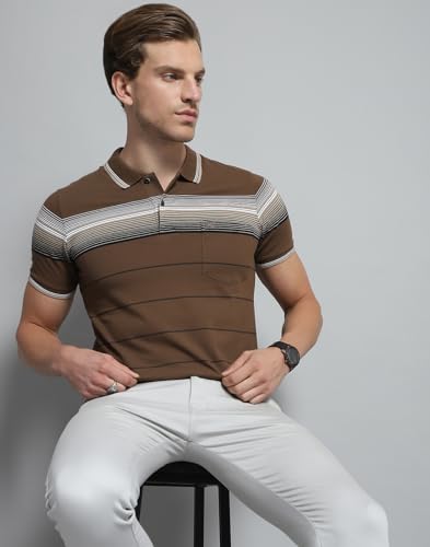 Image of Monte Carlo Men's Regular Fit Polo T-Shirt | Half Sleeve | Striped Collared Tee | Casual Everyday Wear | Stylish & Comfortable Tshirt for Men
