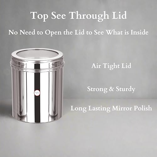 Image of Opullo Stainless Steel Top See Through Containers for Kitchen | Mirror Polished Stainless Steel Containers with Lid | Multipurpose Dabba Set for Kitchen | Pack of 6 | 750 GMS
