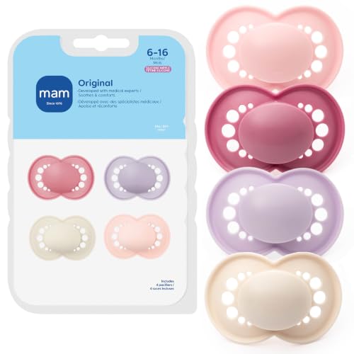 Image of MAM Original Baby Pacifier 6-16 Mths, Skin Soft Silicone Nipple, 4 Pack | BPA-Free Skin Soft Silicone Nipple, Developed With Medical Experts, Easy Clean, Made In Europe