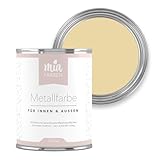 miafarben Metallfarbe – für Innen & Außen – Metalllack ohne Schleifen – rostschützend, wetterfest, wasserbasiert, matt – für Zäune, Möbel & mehr (Leichte Goldblüte, 5L)