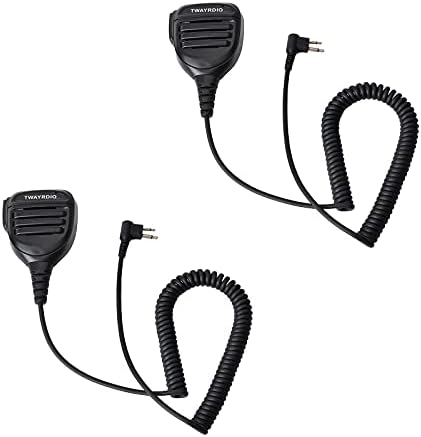 TWAYRDIO Handheld Speaker Mic Two-Way Radio Remote Shoulder Microphone for Motorola Radios CP200 CP200D CP185 Yaesu FT-4XR FT-65R FT-25R,Compact Design,Long-Life Coil Cord(Pack of 2)