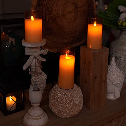 LTETTES Flameless LED Candles AA Battery Powered with Golden Acrylic Fiber Glass with Remote Controller and Timer for Home Festival Wedding Decor (Set of 3-3" D x 4",5",6" H) 6 41OwBAs9a2L