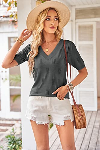 Image of Arach&Cloz Women's Lightweight Spring Summer Sweater Tops Casual Short Sleeve Blouses Shirts