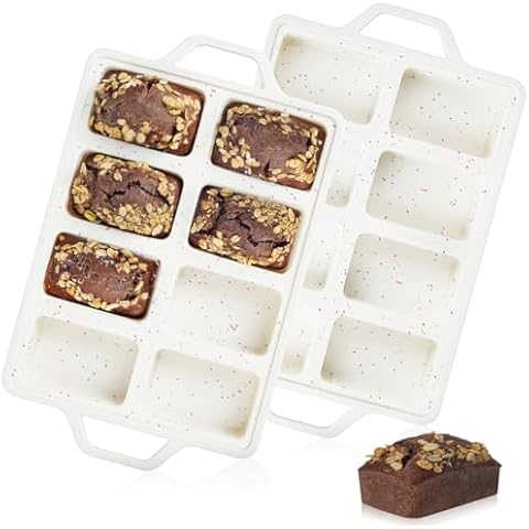 CAKETIME Mini Loaf Pans, Metal Reinforced Frame Silicone Mini Bread Loaf Pans 8 Cavities Nonstick for Baking Cornbread, Mini Bread, Mini Loaf, Brownie, Cheesecake, Chocolate 2 Pack Confetti Cover