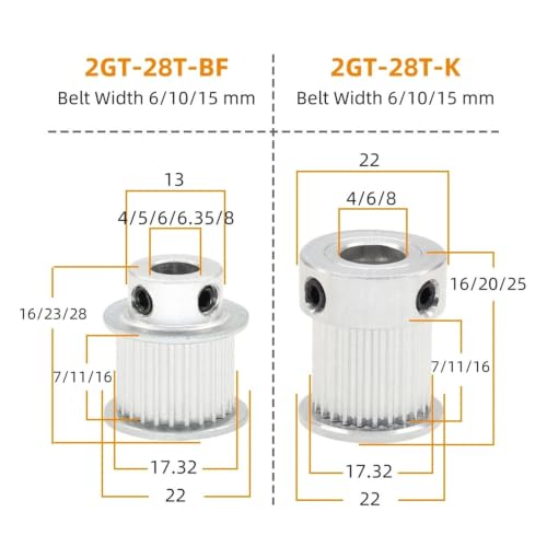 Polea GT2 28T de aleación de aluminio para correa de 15mm y motor de impresora 3D con agujero de 5mm 2