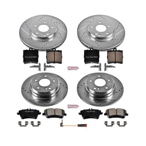 Image of PowerStop Front and Rear Brake Kit for Mercedes-Benz SLK280 2006-08 | Mercedes-Benz SLK300 2009-11 - Drilled and Slotted Disc Rotors with Carbon-Fiber Ceramic Brake Pads Replacement, K6703