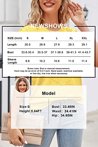 Newshows Womens 2023 Trendy Summer Short Sleeve Sweaters Tops Casual Lightweight Crew Neck Stretch Soft Knit Pullover (A1-Yellow,Medium) #TOP7