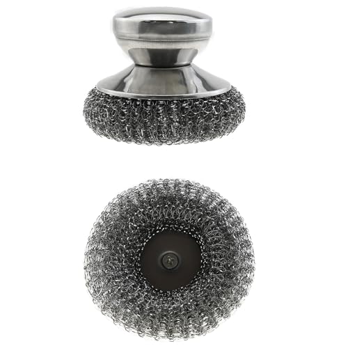 Image of 2PCS Stainless Steel Scrubber with Replacement Pad Steel Velvet Cushion Kitchen Home Pot Brush for Cleaning Pan and Grills