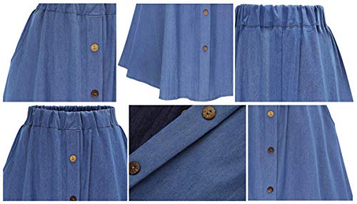 Elonglin Saia Jeans Decoradas de Botões Saia Cinto Elástico Cintura Alta Elegante Chique 2