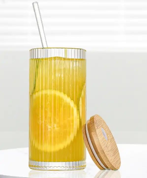 WEZOSHINET 420ML Lining Shape Beer Can Glasses with Wooden Lids and Glass Straw, Drinking Cups Iced Coffee Glasses Cup, Smoothie Cups, Tumbler Glass, Reusable Boba Cup Drinking - (1Pcs) (B0CPFRXKJB) Amazon Price History, Amazon Price Tracker