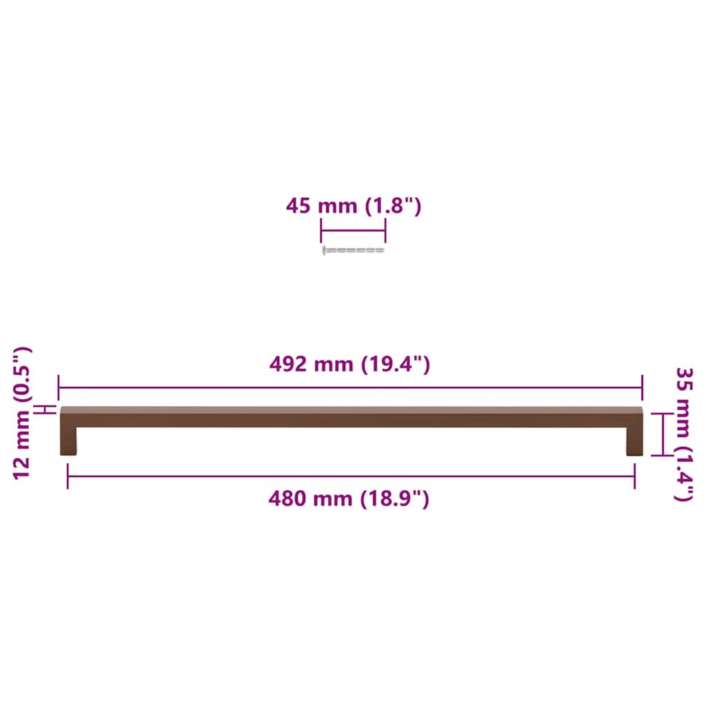 Tiradores para muebles (5 unidades, acero inoxidable, 480 mm), color bronce