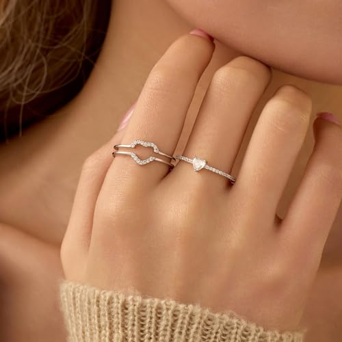 Stackable Heart Rings for Women 925 Sterling Silver Mother Daughter Rings Set for 2 Friendship Rings Promise Rings for Her Cubic Zirconia Eternity Engagement Wedding Band Ring Jewelry3
