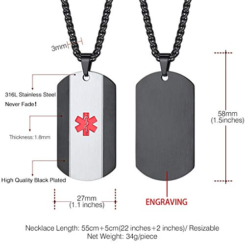 Cool Black Stripe Dog Tag Necklace Men Women Ion Plating Black Customized Medical Alert Jewelry - Thumbnail 4