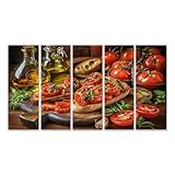 islandburner Bild auf Leinwand Bruschetta mit Tomaten und Basilikum auf Holzbrett für Küche Genießer Delikatessenladen Bilder Wandbilder Poster