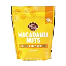 Wellsley Farms Salted & Dry Roasted Macadamia Nuts 1 Bag, Lightly Seasoned with Sea Salt, 10 oz Resealable Bag Kosher, Keto-Friendly.