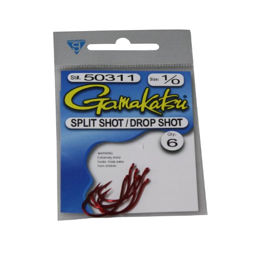 Gamakatsu Drop Shot/Split Shot Hook-6 Per Pack (Red, 1)