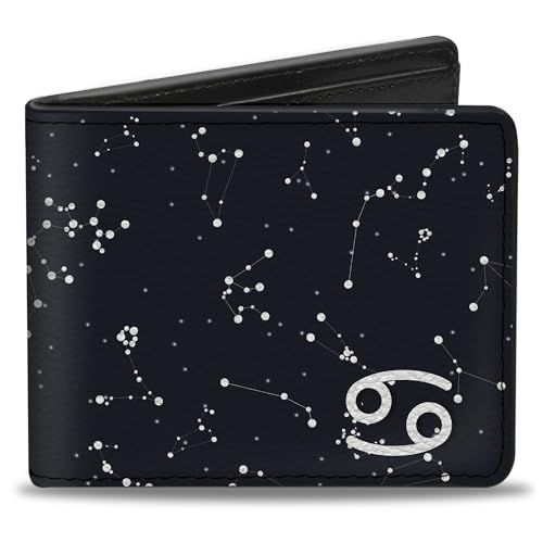 Buckle-Down Men's Wallet, Bifold, Zodiac Cancer Symbol Constellations Black White, Vegan Leather, Multi, 4.0