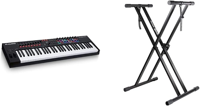 M-Audio Oxygen Pro 61   61 Key USB MIDI Keyboard Controller & Faders and Software Suite Included & RockJam XX-363 Xfinity Doublebraced Pre Assembled Keyboard Stand with Locking Straps, Black
