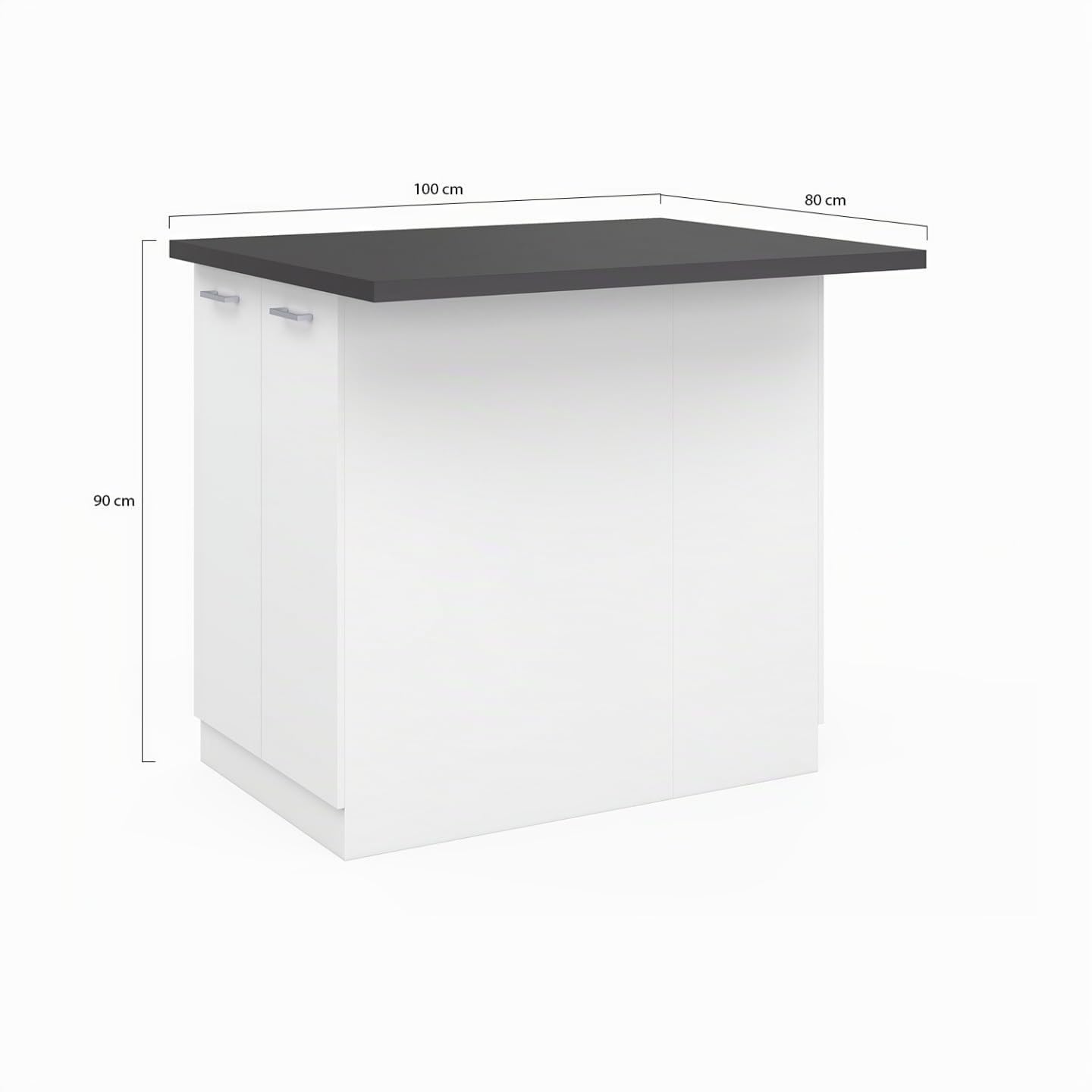 IDMarket - Ilot Central IVO 120 cm, color blanco con encimera gris antracita