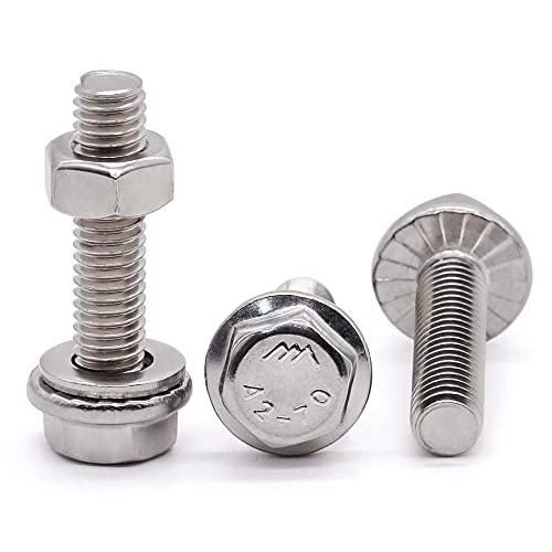 Image of Glvaner (10 Sets) M8 x 25mm Stainless Steel Extra Large Flanged Hex Bolts Screws and Hex Nuts & Flat Washers Kits, Full Thread