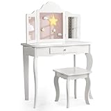 Détails bien pensés — les coins et les bords lisses assurent une protection complète à votre enfante. Le magnifique bouton apporte beaucoup de commodité pour utiliser le tiroir. De plus, la coiffeuse et le tabouret sont équipés de patins antidérapants pour éviter les rayures sur le sol.