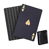 QkonkgnS Diamond Black Waterproof Playing Cards - HD Plastic Deck of Poker Cards, Professional Quality, Elegant Design, Perfect for Card Games & Gifts (Black)