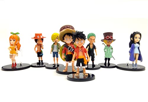 Image of Trunkin One Piece Small Set Of 8 Anime Rubber Action Figures Nami Ace Sanji Roronoa Zoro Monkey D Luffy Collection Model Weeb Manga Collectible Figurines,Multicolor