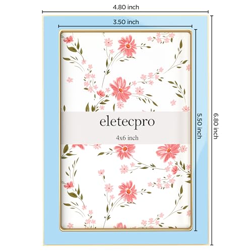 Image of eletecpro 4x6 Enamel Picture Frame Set of 2 with Real Glass Cover, Cute Photo Frame with Gold Metal Edge, Horizontal and Vertical Display Pictures 4 by 6 for Tabletop and Wall Decor, Sky Blue
