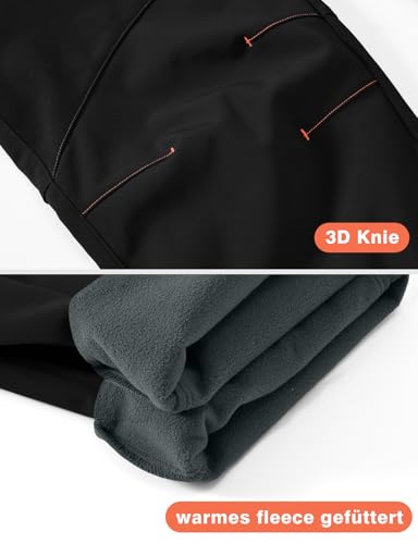 YSENTO Damen Softshellhose Skihose Outdoor Wanderhose Fleece Gefüttert Wasserdicht Winter Thermohose Trekkinghose(Alle Schwarz,M)