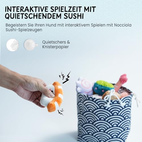Nocciola Sushi-Hundespielzeug für kleine bis mittelgroße Hunde, niedliches Plüschspielzeug mit Tasche, quietschendes Spielzeug für kleine bis mittelgroße Hunde, 10 Stück