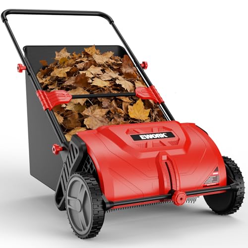 EWORK Lawn Sweeper Push 26-Inch Leaf Sweeper with 3.5 cu.ft. Hopper Bag, Adjustable Brush Height, Walk Behind Push Lawns - Detailed View