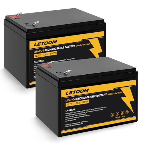 12V 10Ah LiFePO4 Battery 2000+ Deep Cycle Rechargeable Lithium Battery Power Solution for UPS Compatible for Razor e200/e200s/e225/e300/mx350 Power Wheels Fish Finder with 10A BMS (2 Pack)