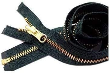 #5 Brass Reversible Medium Weight Hemlock Green Metal Separating YKK Jacket Inside/Outside Zipper - Choose Length - Hemlock Green #890-1 Zipper Per Pack - Made in The United States (20" Inches)