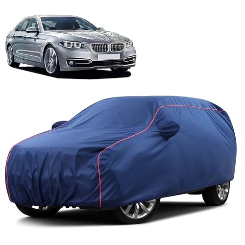 Image of Sulfar 100% Water Resistant Car Body Cover Compatible with Mirror for BMW 525i (Triple Stitched, Full Bottom Elastic, Blue Taffeta with Red Piping)