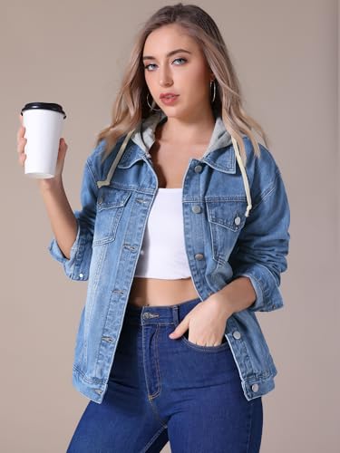 Women's Denim Jacket with Hood Oversized 2025 Fall Casual Hooded Jean Jacket2