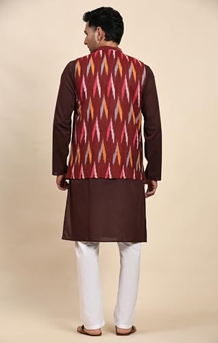 SKAVIJ Mens Cotton Regular Kurta Pajama with Casual Ethnic Nehru Jacket Set2
