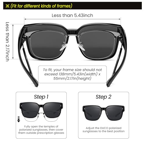 Image of DUCO Fit Over Sunglasses for Men Women Wear Over Glasses Retro Wrap Around Polarized Sun Glasses UV400 Protection DC8981