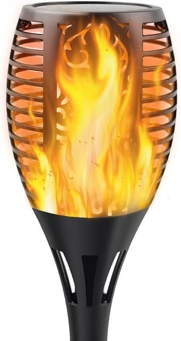 Solar Lights Outdoor Waterproof Dancing Fire Mashaal Flame Torch 96 LED 2200 mAh Battery Lantern Landscape Decoration Lighting Auto On/Off for Garden Balcony Driveway's (Large Size Pack of 1)-image-3
