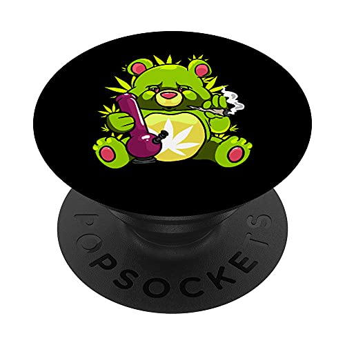 Stoned Bear Smoking Weed Holding Bong Pot Joint Marijuana PopSockets Swappable PopGrip