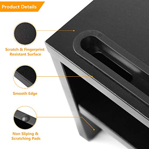 RFIVER Supporto per Monitor di Legno Tavolino PC con Supporto per Smartphone iPad e Gestione dei Cavi Nero CM1002