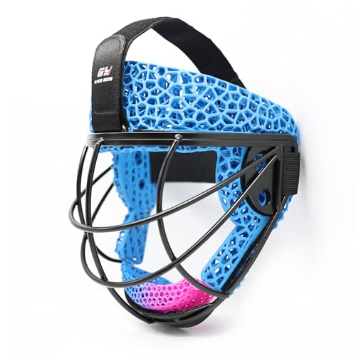 GY Field Hockey Face Mask for Goalkeepers/Penalty Corner Defenders with 3D Printed Nano PU Padding & 4.5mm Stainless Steel (Black Mask + Blue Lining)
