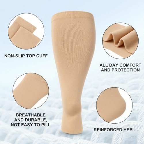 Image of Plus Size Compression Socks for Women Men Wide Calf L /XL-5XL (15-20mmhg) Knee High Socks Support Compression Stockings for Nurses and Flying