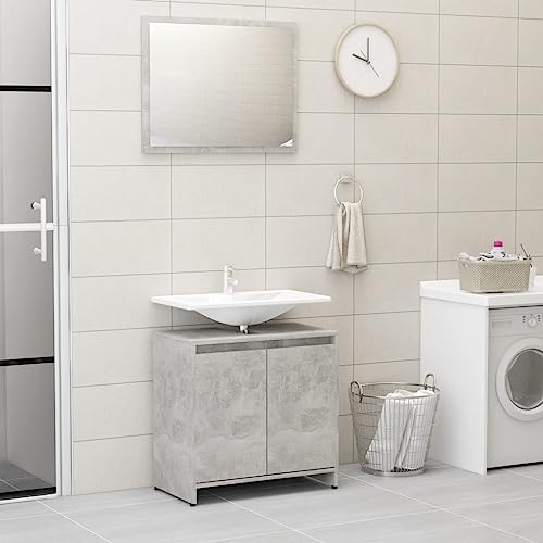 Juego de muebles de baño de 3 piezas para organizar aseos pequeños con madera gris 7
