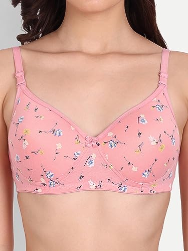 Image of Women Flower Printed Padded Bra - Made of Pure Cotton Full Coverage Non Wired Soft Cup for T-Shirt Saree Dress for Everyday