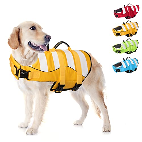 Mklhgty Dog Life Jacket, Ripstop Safety Dog Life Vest for Swimming with Superior Buoyancy & Rescue Handle, Adjustable Pet Life Preserver for Small Medium Large Dogs