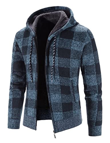 Image of Kinkia Men's Zip Up Hoodies Casual Long Sleeve Full Zipper Sherpa Fleece Lined Knit Cardigan Sweater Jacket with Pockets